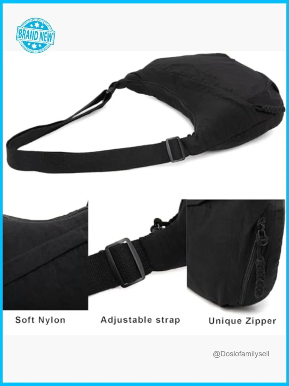 Nylon Crescent Crossbody Bag Slouchy Sling Hobo Shoulder Handbag Purse